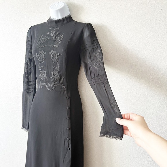 Reformation Adelia Black Mock Neck European Gothic Dark Boho Midi Dress Size 6 - Picture 3 of 11